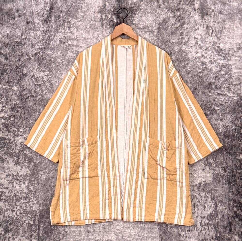 Eileen Fisher Jacket Petite Medium / Large Womens Yellow Stripe Kimono Woven